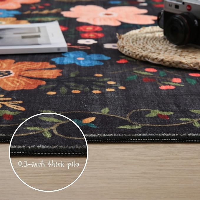Rugcomf Round Rug 4ft Washable Circle Rug Non Slip Low Pile Boho Floral Small - Image 4
