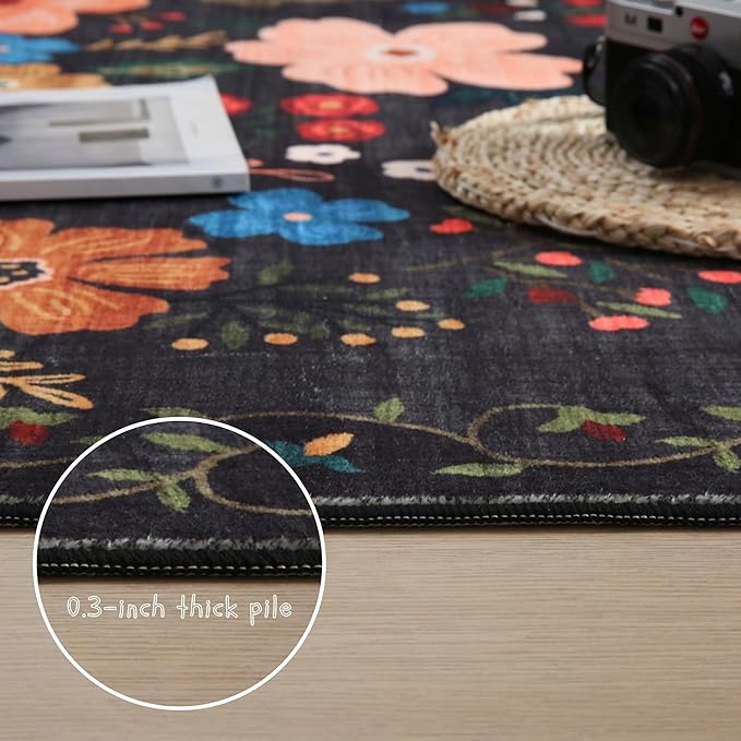 Rugcomf Living Room Rug 5x7 Rug Machine Washable Boho Area Rug Non Slip Floral - Image 4