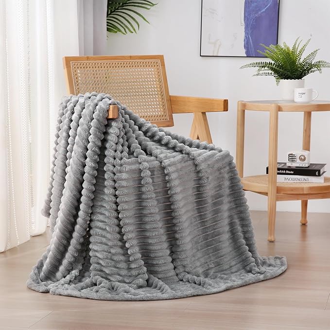 Grey Fleece Throw Blanket 50”×60” by linecooo