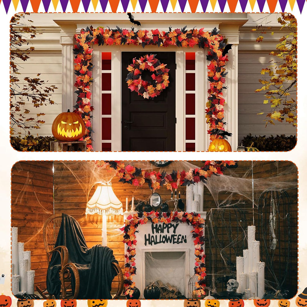 Janinka 12 Pack Halloween Fall Leave Garland 5.7 ft Hanging Vines Black Red