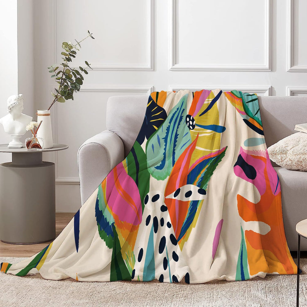 Abstract Colorful Throw Blanket, Jungle Floral Plant Bohemian Modern Asthetic...
