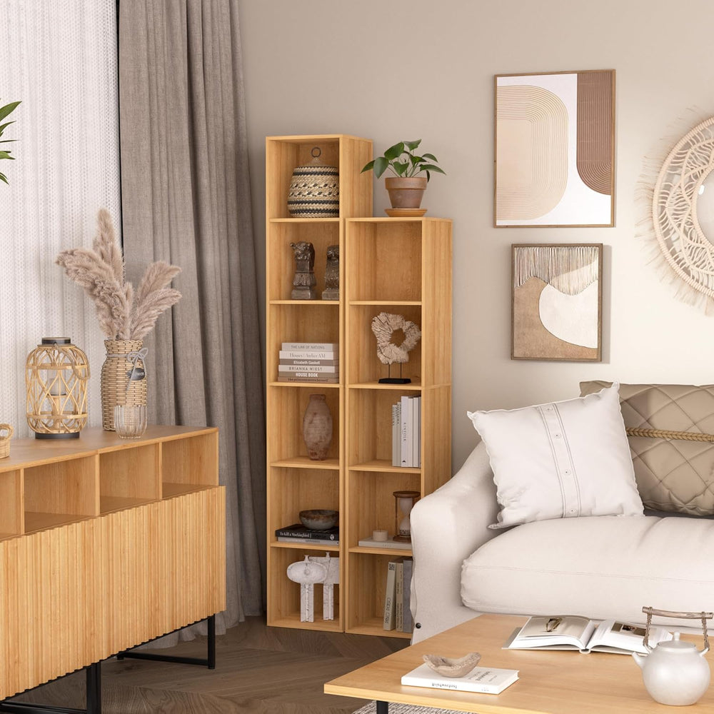 6 Cube Storage Organizer, 6 Tier Vertical Cube Bookcase Freestanding Storage ...