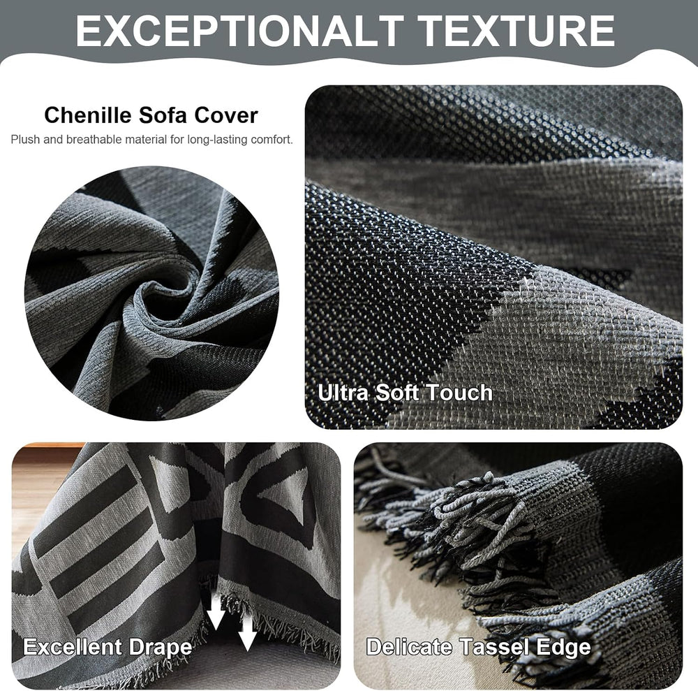 VClife Bohemian Dark Gray Black Geometric Sofa Couch Cover 71 X 134