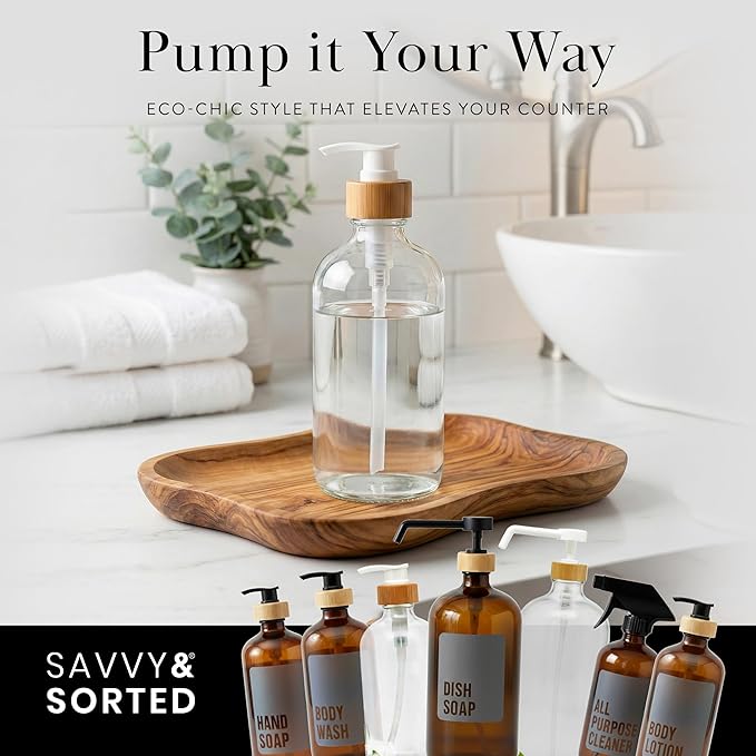 SAVVY & SORTED Glass Hand Soap Dispenser Bathroom, Dish Soap Dispenser - Image 4
