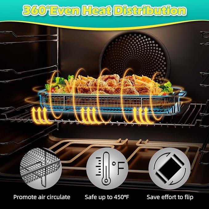 Air Fryer Basket, OPENICE 2 Set Air Fryer Pan and Crisper Tray - Image 4