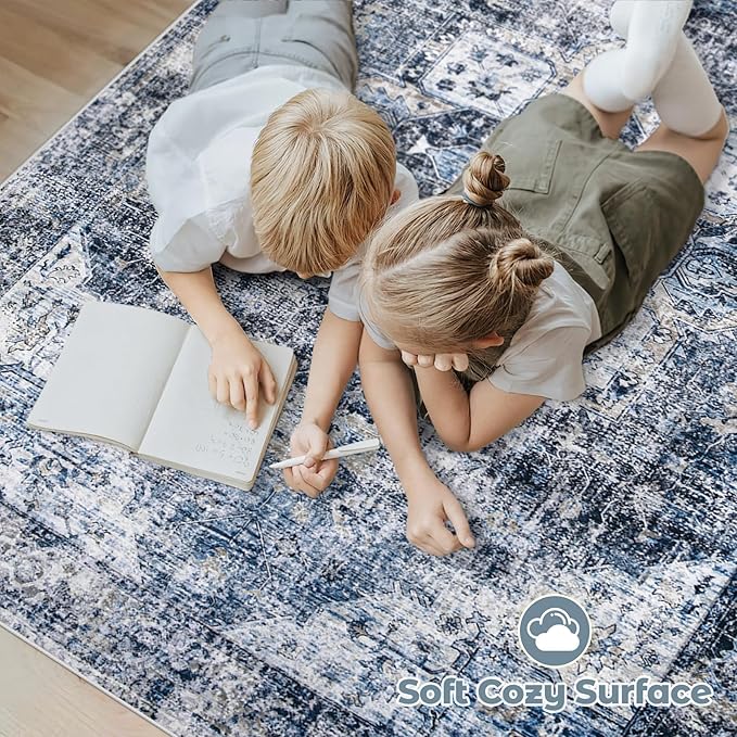 Area Rug 8x10 Washable Rug, Vintage Boho Medallion Rugs Non-Slip Soft Low Pile - Image 4