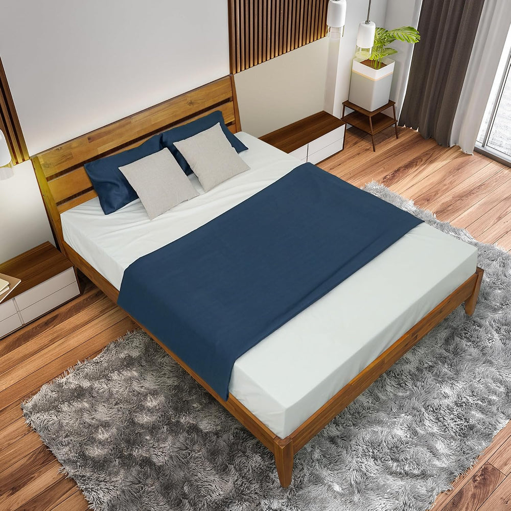 Emery Acacia Solid Wood King Platform Bed, Mid-Century, Caramel