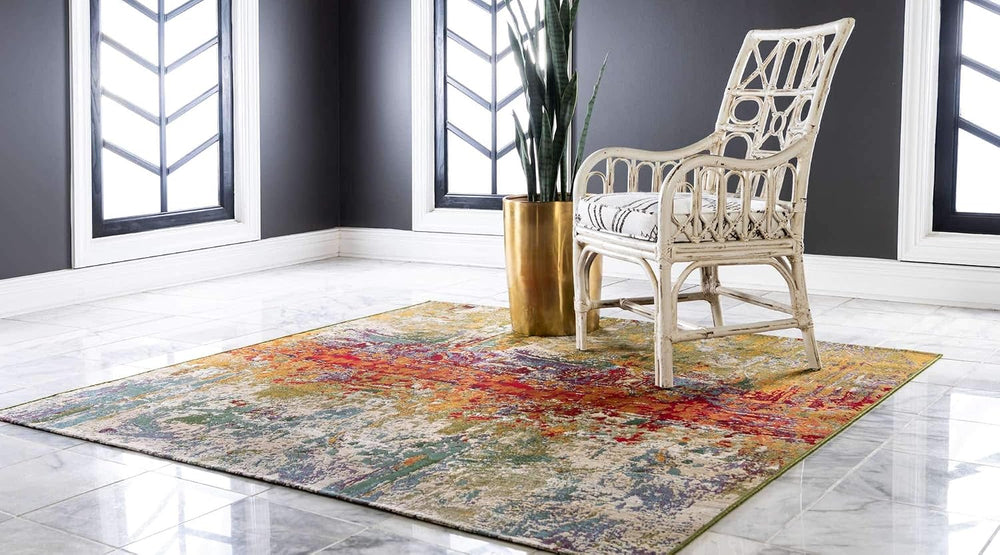 Unique Loom Outdoor Modern Collection Area Rug - Crumpled (6' 1" Squ...