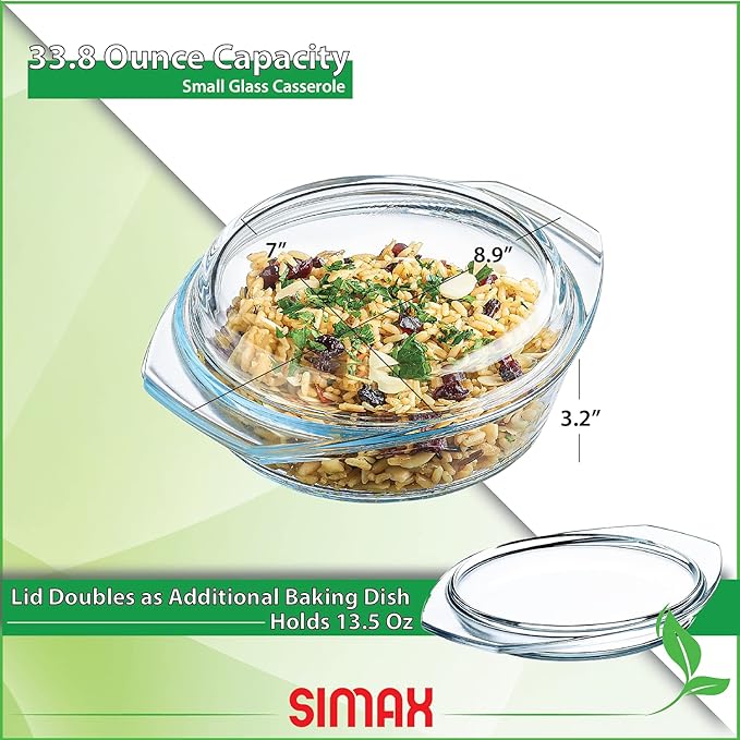 SIMAX Casserole Dish with Lid, 1 Quart Round Glass Casserole, Baking Dish - Image 5