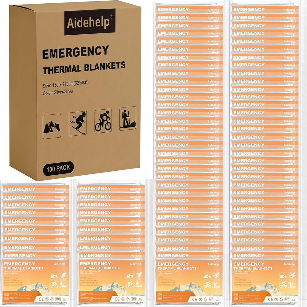 100 Pack Emergency Blankets - Mylar Thermal Space Blankets for Survival and P...
