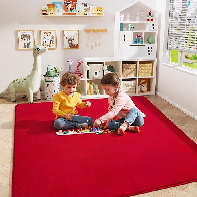 Amearea 5x5 Square Area Rugs for Bedroom Living Room, Modern Red Thickened - Image 4