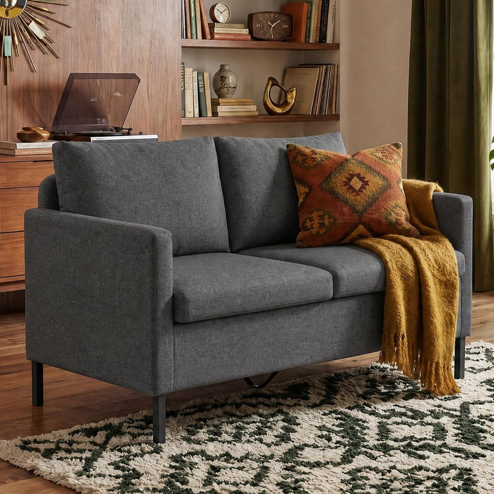 51'' Dark Grey Small Couch Loveseat, 2-Seater Linen Sofa