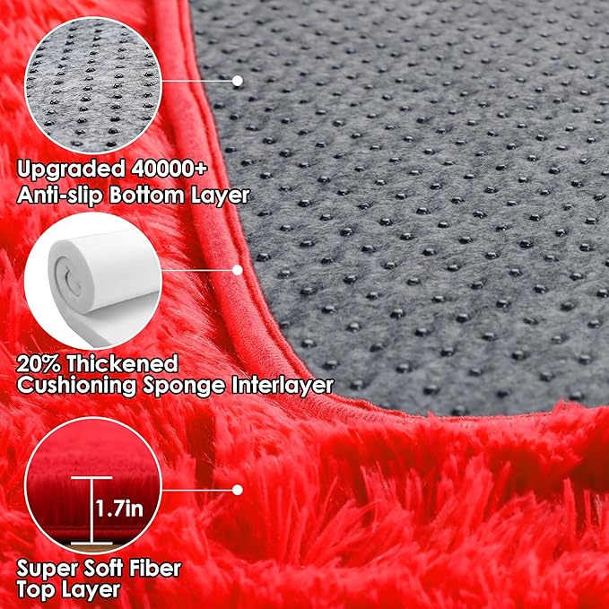 ONASAR Red Area Rugs for Bedroom Living Room, Fluffy 4x6 Indoor Bedside Floor - Image 4