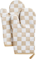 Ohocut Beige Checkered Oven Mitts Heat Resistant, Vintage Retro Checkerboard by Ohocut
