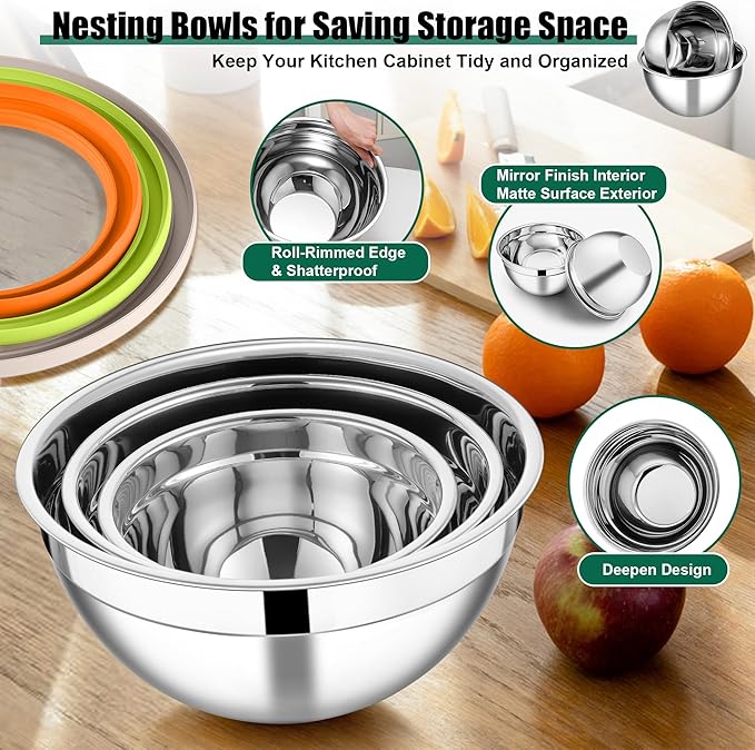 E-far Mixing Bowls with Lids and Graters, Stainless Steel Salad Mixing Bowl - Image 4