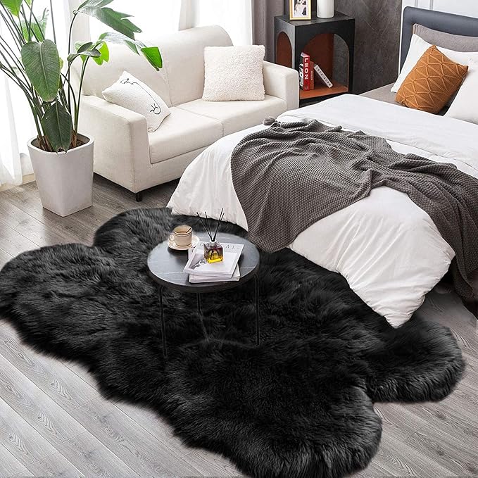 Latepis Black Faux Fur 4x6 Area Rug Tapetes para Sala - Image 4