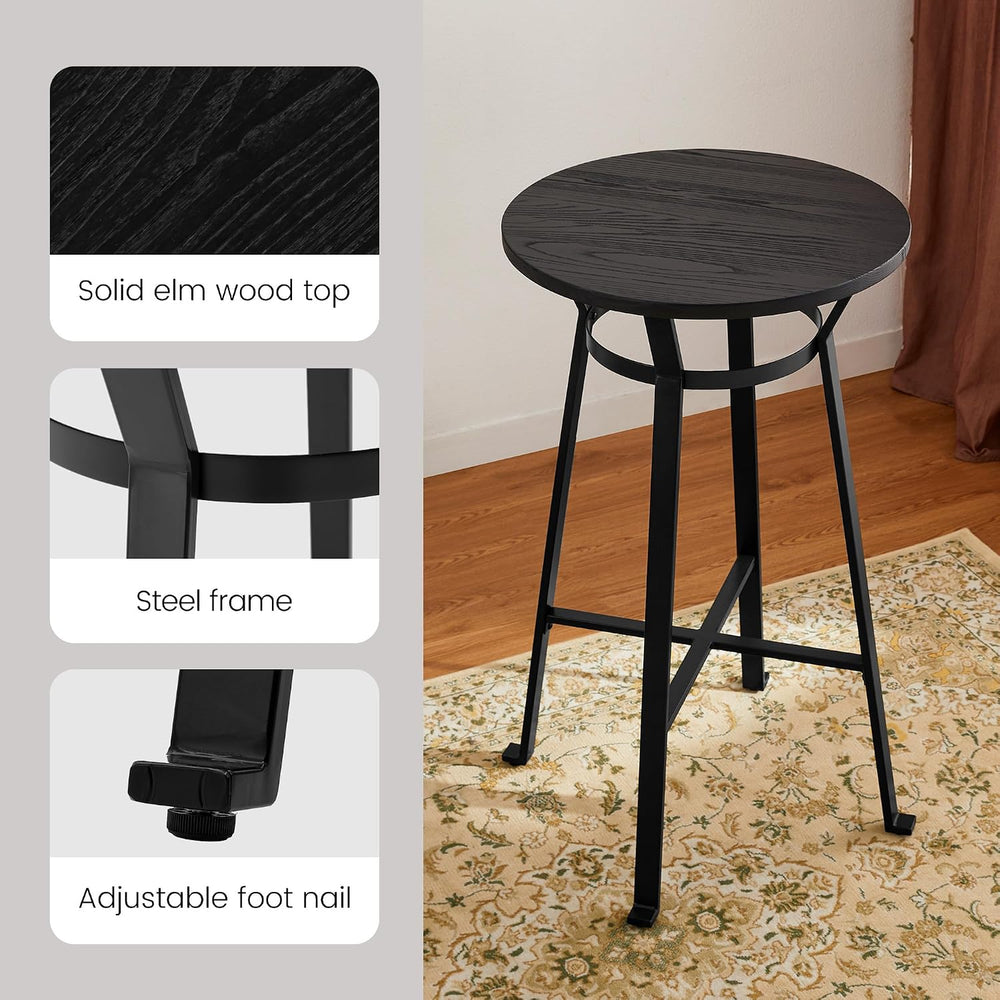 Glitzhome Bar Table and Chairs Set, Round Black Steel Pub Table with Soild El...