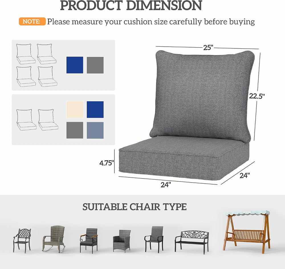 Outsunny Outdoor Chair Cushions Set of 4 Fade Resistant 24x24 in Gray