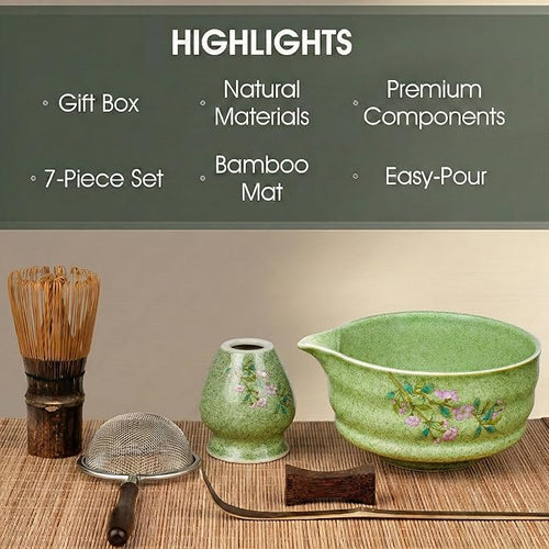7-Piece Matcha Set with Ceramic Matcha Bowl, Bamboo Whisk & Holder, Tea Scoop & - Image 2