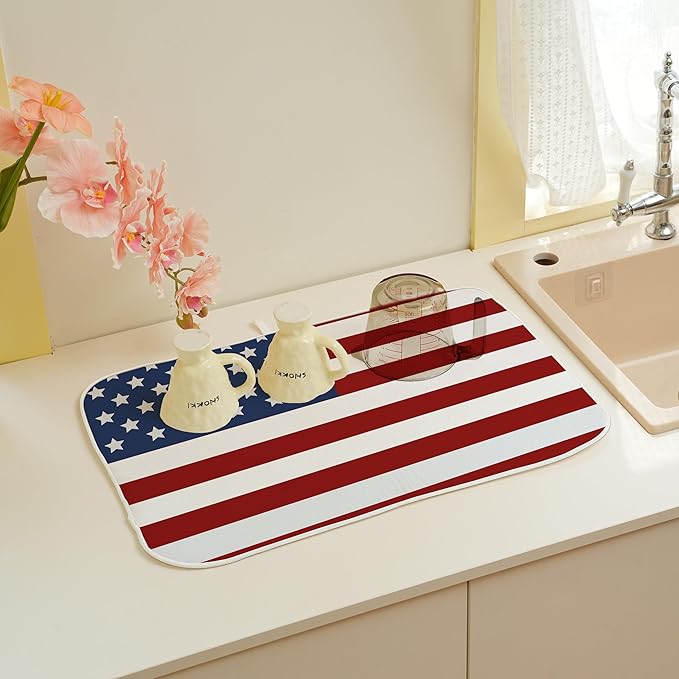 Memorial Day Dish Drying Mats 18x24 Independence Day Red American Flag Striped - Image 3