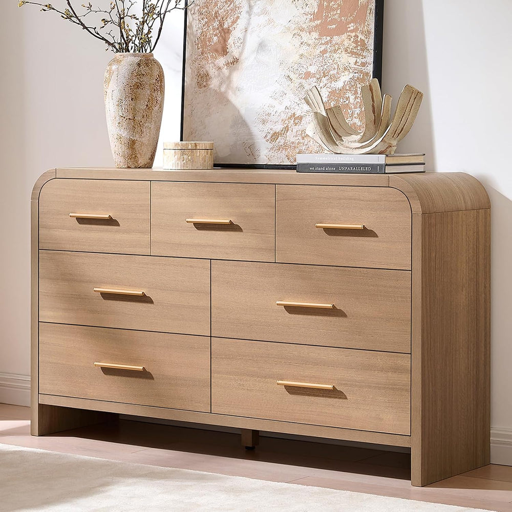 Curved Drawer Dresser for Bedroom with 7 Drawers, 54'' Wide Chest of ...