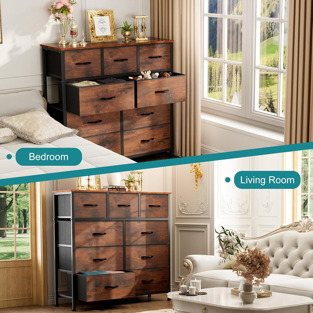OLIXIS 9 Drawer Fabric Dresser for Bedroom, Chest of Drawers Organizer