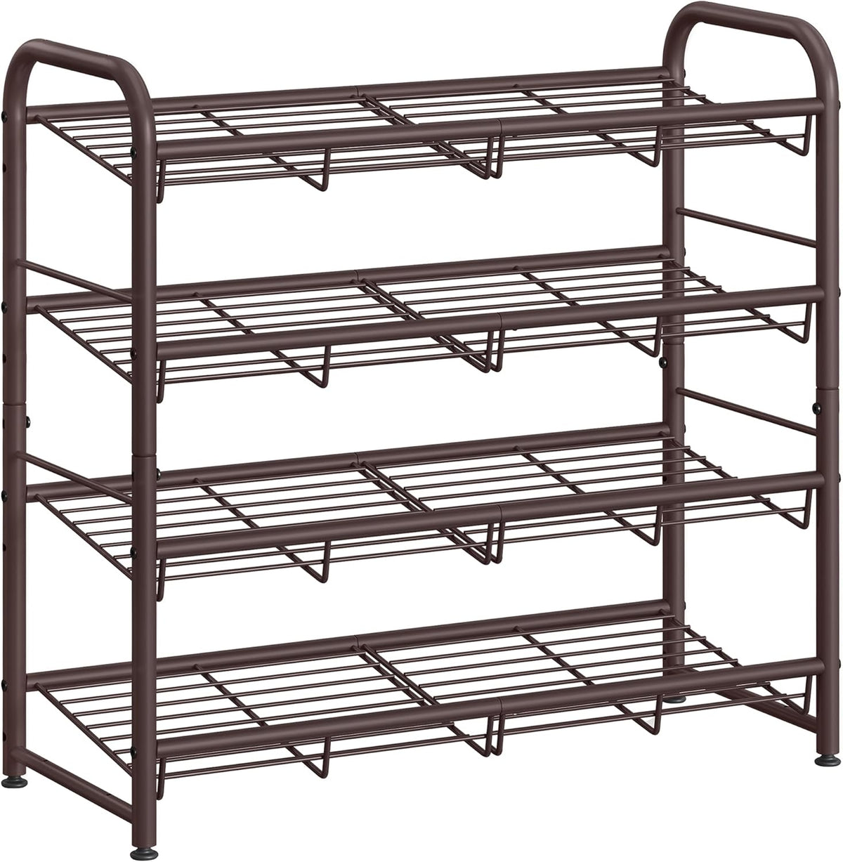 SONGMICS Stackable Shoe Rack, 4 Tier Metal Shoes Rack Storage Shelf, Holds up to 16 Pairs Shoes, Adjustable Slanted Shelves Tower Organizer for Closet Entryway Small Spaces, Bronze