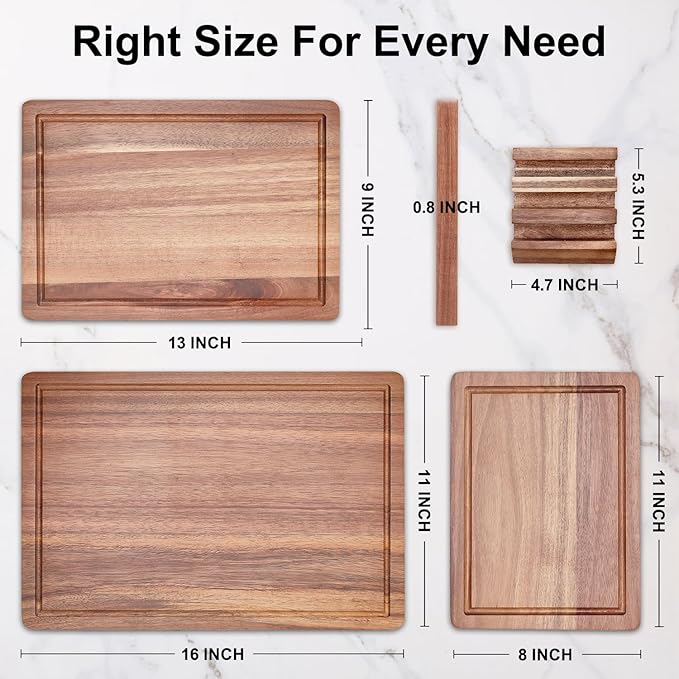 3 Pcs Acacia Wood Cutting Board Set - Image 5