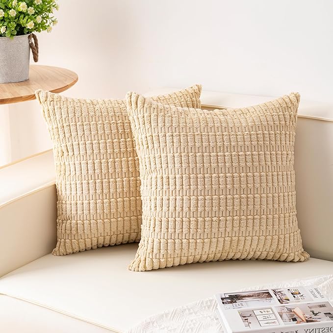 Pack of 2 Corduroy Decorative Throw Pillow Covers 20x20 InchSoft Boho Striped by Unknown