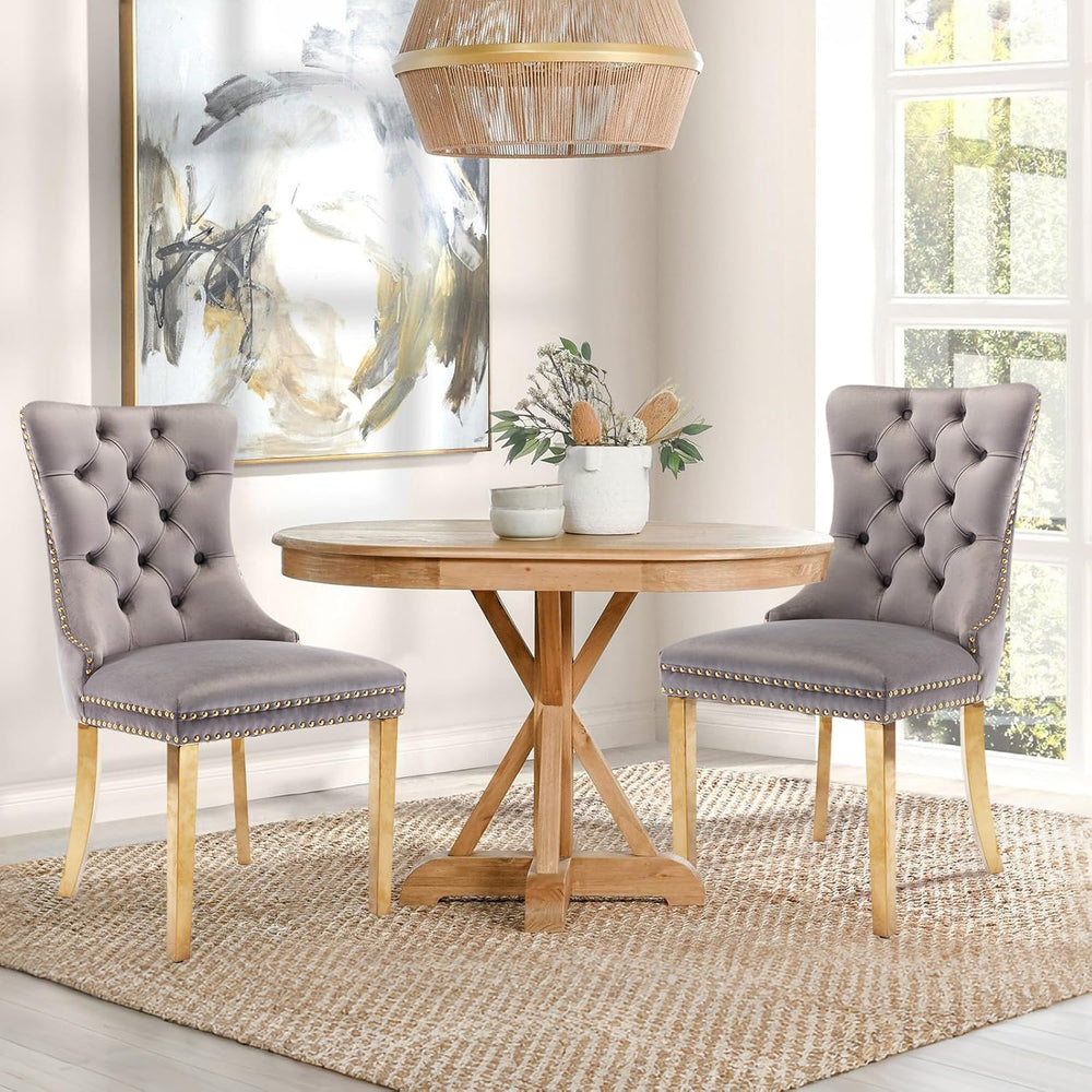 Velvet Upholstered Dining Chairs Set of 2, Modern Style Kitchen Side Chairs w...