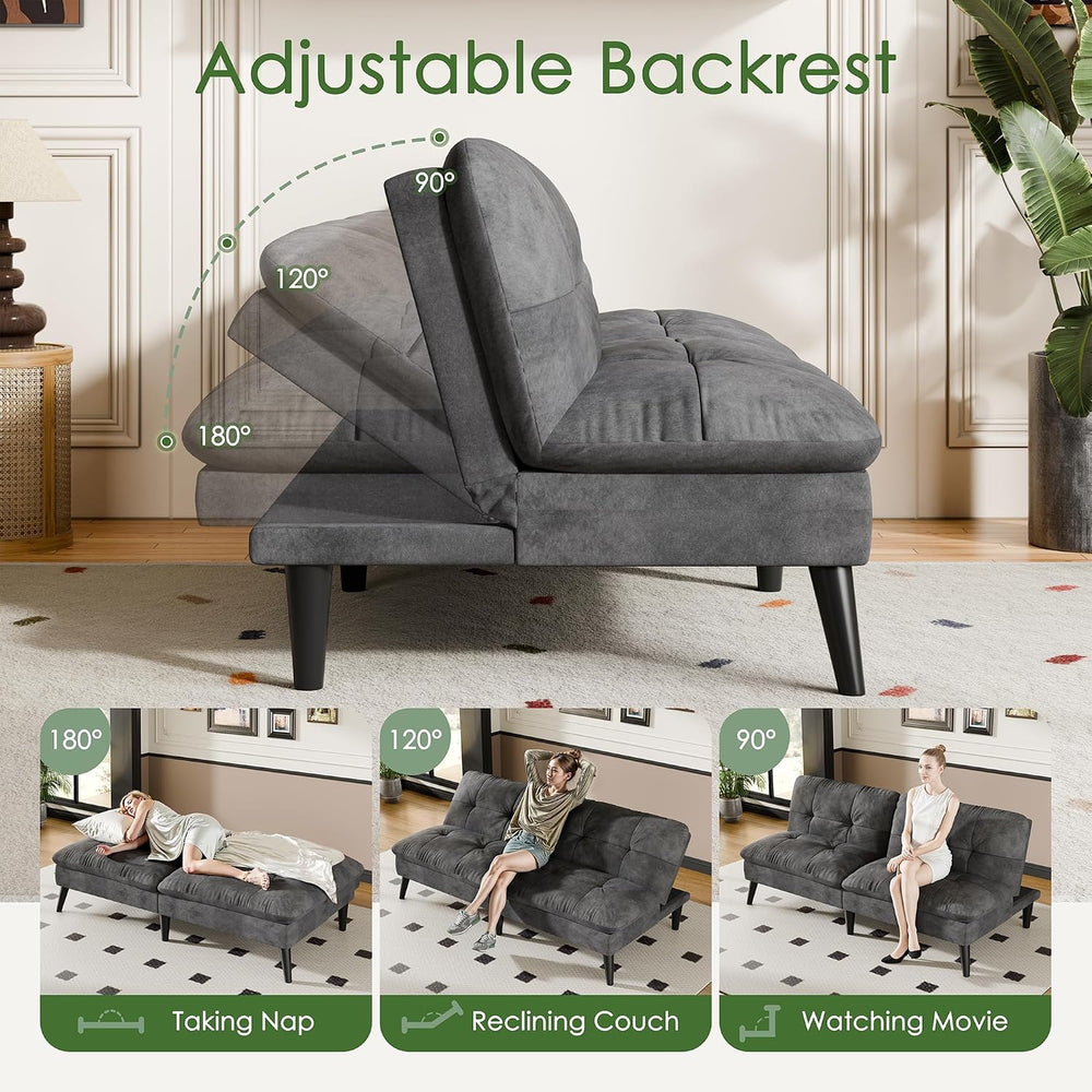 Vongrasig Small Futon Sofa Bed Velvet Futon Couch with Adjustable Backrest, C...