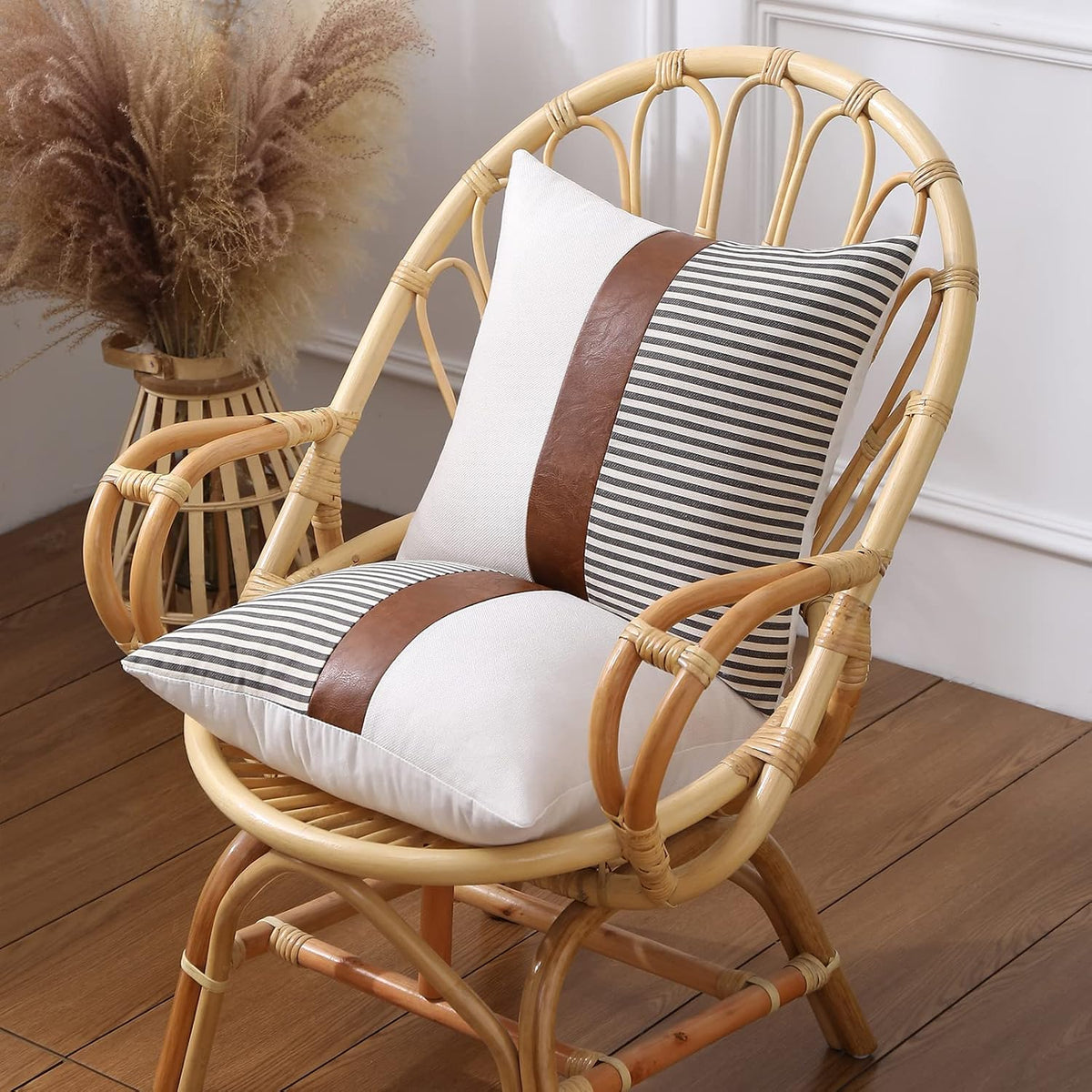 mecatny faux leather throw pillows 18x18 set of shown in use