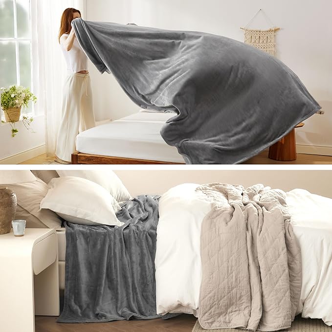 Bedsure Fleece Blanket Twin Blanket Grey - Image 5