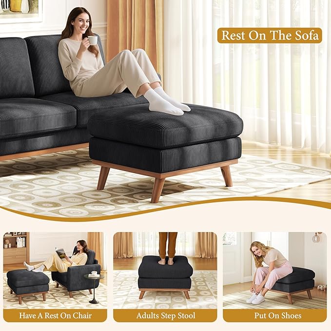 Vesgantti Large Ottoman for Modular Sofa, 29.5" Corduroy Ottoman with Sp...