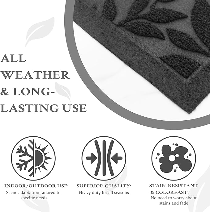 Grey Leaves Outdoor Indoor Entrance Doormats, Absorbent Durable Heavy Duty - Image 5