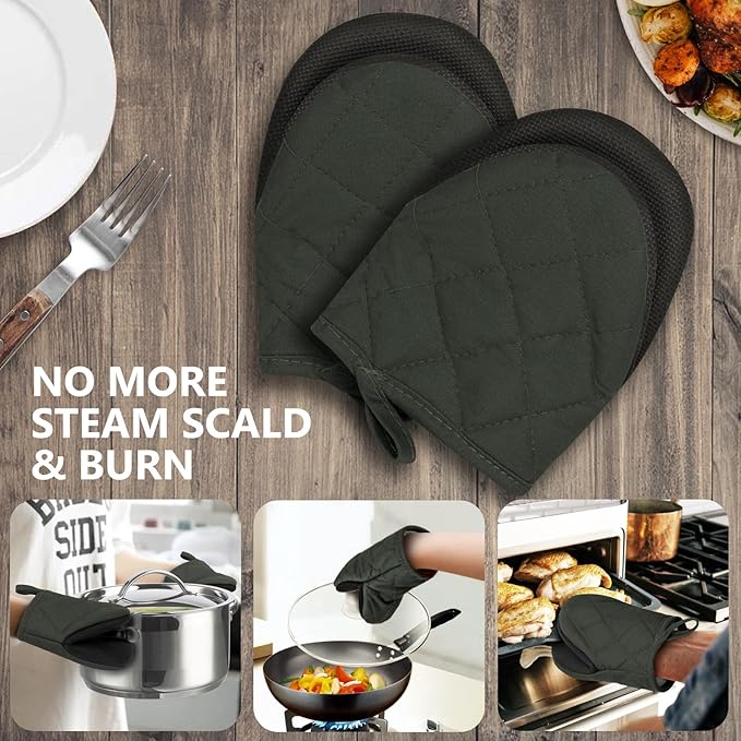 Short Oven Mitts, Heat Resistant 500°F, Silicone Grip Kitchen Gloves, Non-Slip - Image 7