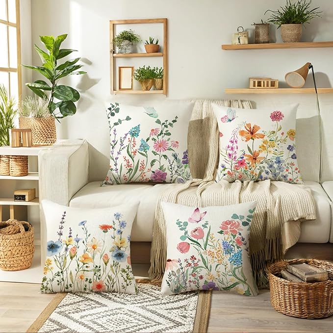 ONFAON Spring Summer Pillow Covers 20x20 Set of 4, Floral Seasonal Summer - Image 2