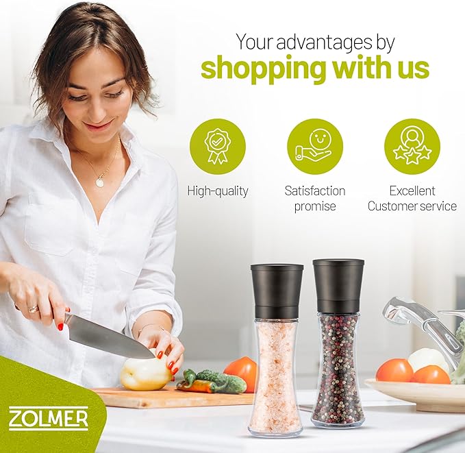 ZOLMER® Premium Gunmetal Salt and Pepper Grinder Set | Large Manual Ceramic - Image 7