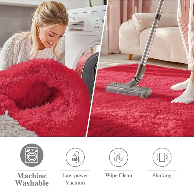 OLANLY Red Round Rugs for Bedroom - Image 2