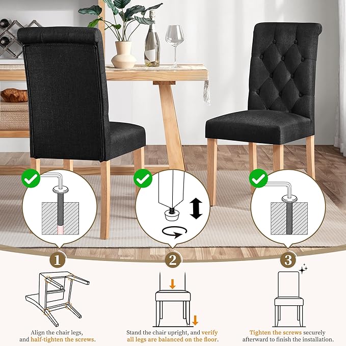 Yaheetech Dining Chairs Set of 2 Fabric Upholstered Dining Room Chairs with B...