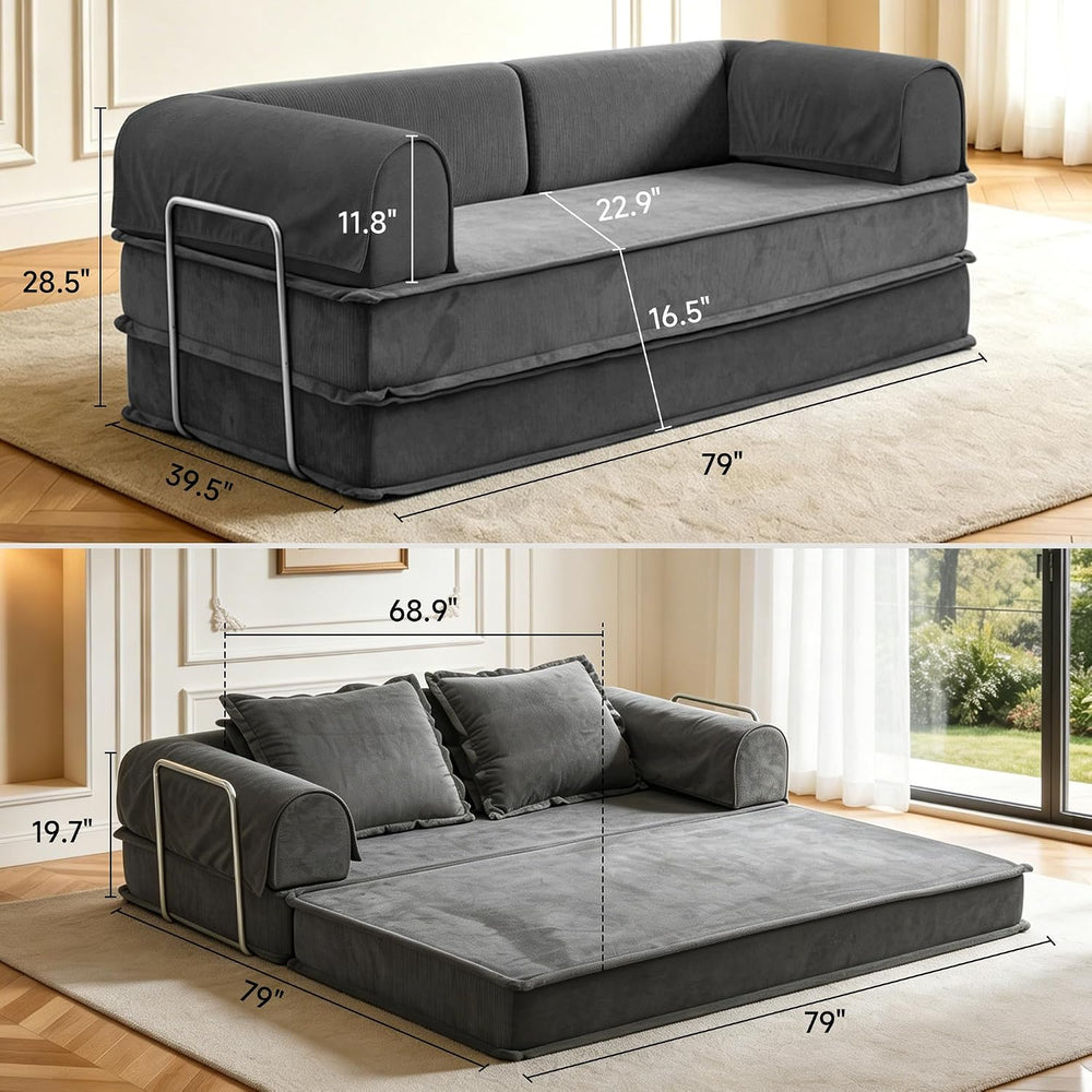 79" Futon Sofa Bed, Daybed Couch with Fixed-Shape Frame, 4-in-1 Boneless...