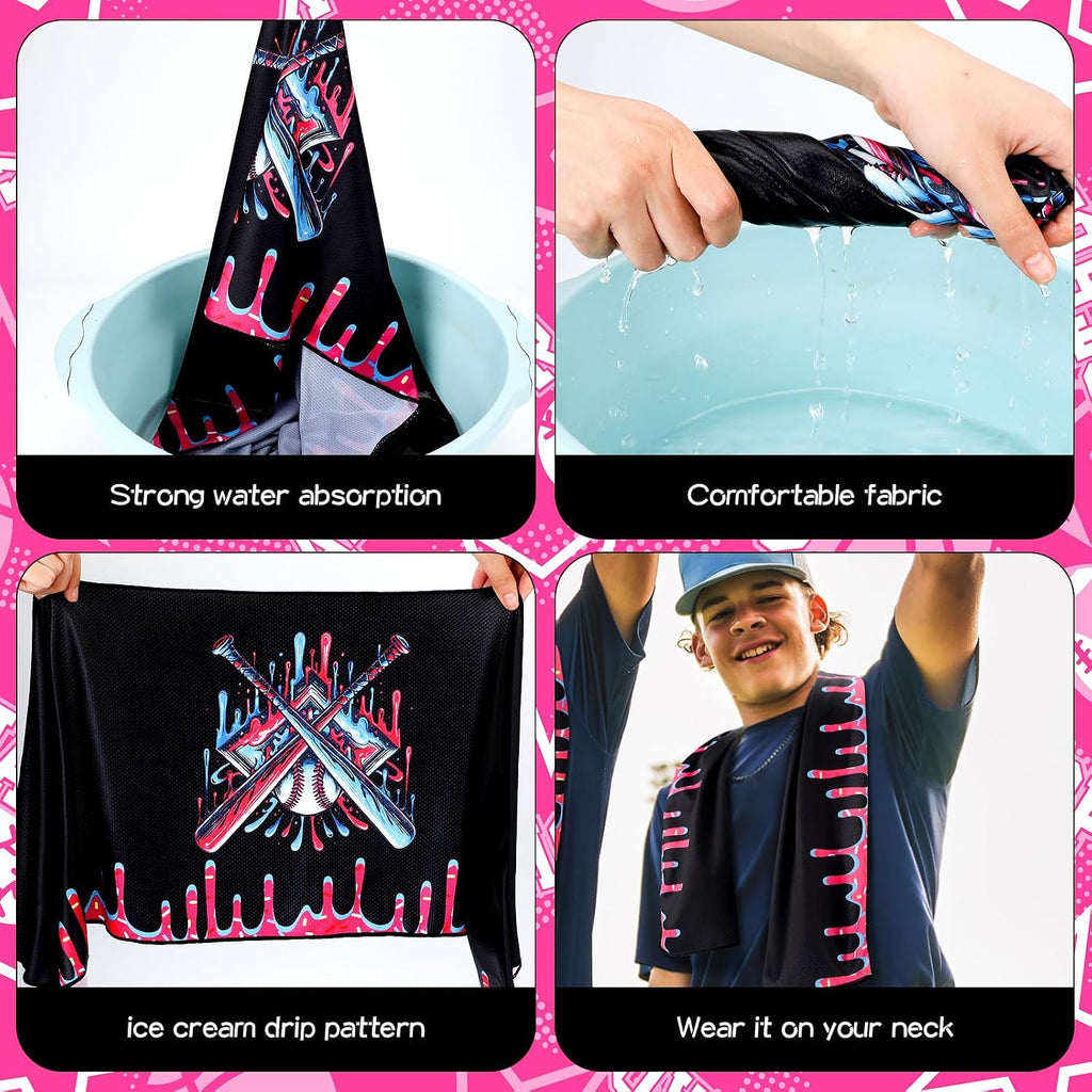 Lounsweer Ice Cream Pattern Drip Baseball Beach Towel 40"x12" Swim Pool Towel Cooling Baseball Softball Team Gift Youth Gift for Hot Weather Workout Gym Sport Party Favors(12 Pcs)