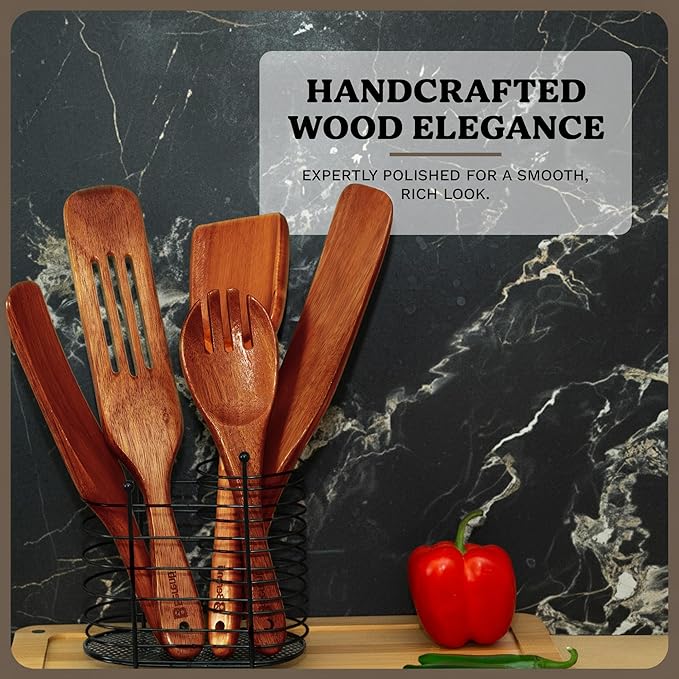 10Pcs Wooden Kitchen Utensil Set, Premium Natural Acacia Wood Cooking Utensils - Image 3