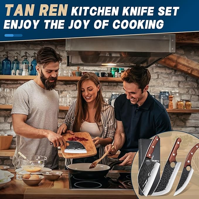 TAN REN 3PCS Butcher Knife Set for Meat Cutting, Hand Forged Meat Cleaver Knives - Image 7