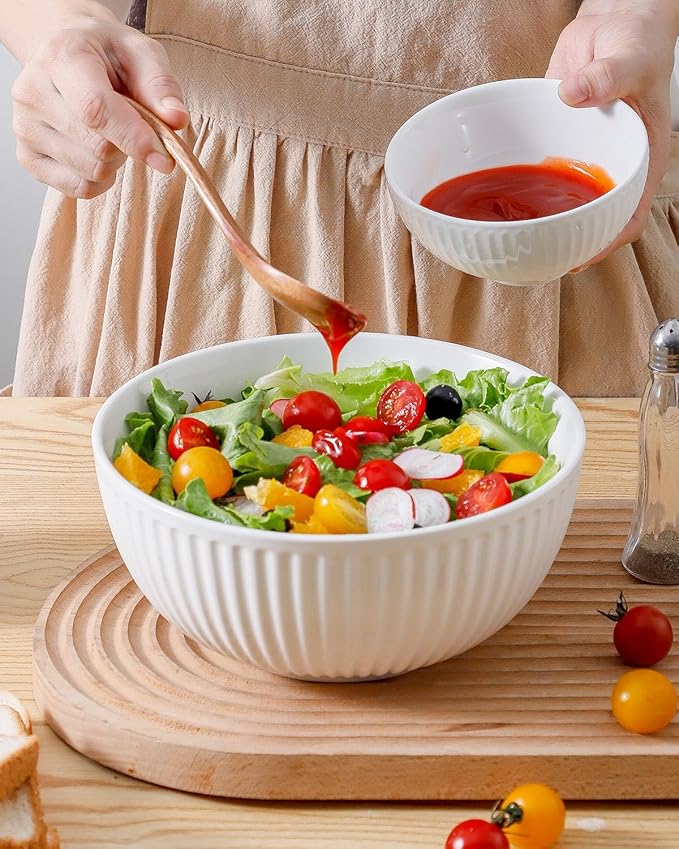 HASENSE Ceramic Ribbed Nesting White Bowls 1.5/1/0.5 Qt - Image 7