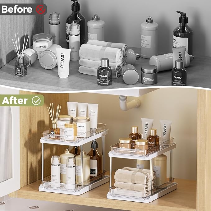 Delamu 2-Tier Bathroom Under Sink Organizers and Storage, Pull Out Cabinet - Image 6