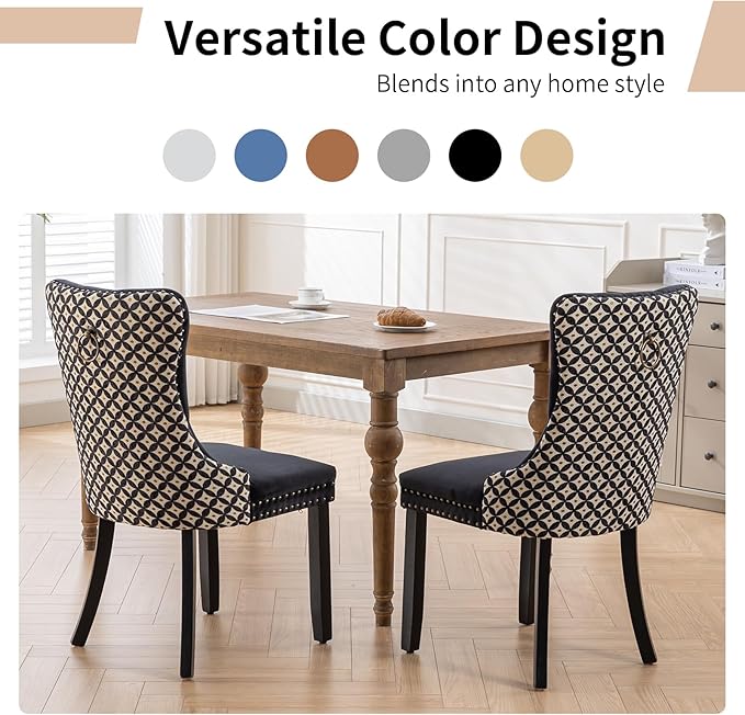 Modern Dining Chairs Set of 4, Tufted Upholstered Dining Chair with Solid Woo...