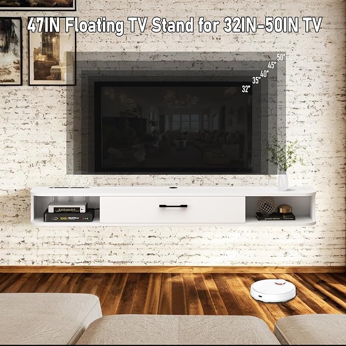 Floating TV Unit, 47'' Wall Mounted TV Cabinet, Floating Shelves with...