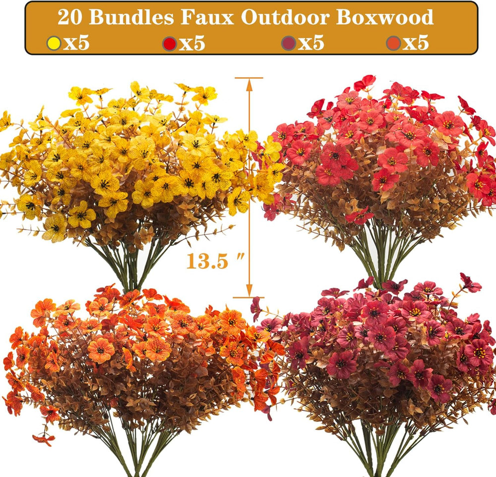 Grunyia 20 Bundles UV Resistant Artificial Fall Flowers for Outdoor - No Main...