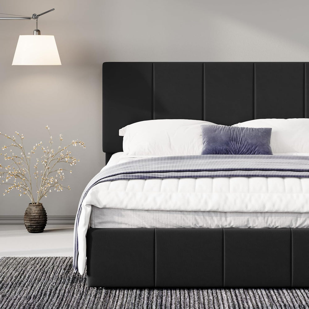 Allewie Full Size Dutch Velvet Upholstered Platform Bed Frame, Black